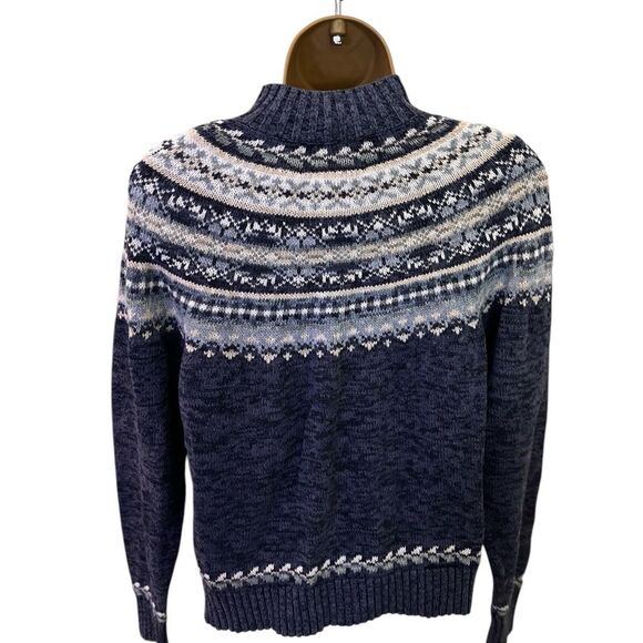 Vintage Y2K Heirloom Collectibles Fair Isle Zip-Up Sweater Nordic Knit Blue M - Picture 2 of 5